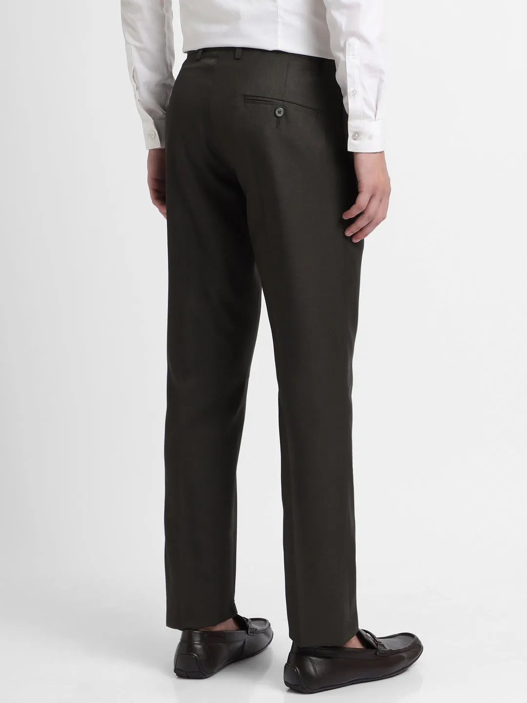 Men's Dark Grey Solid Formal Trousers