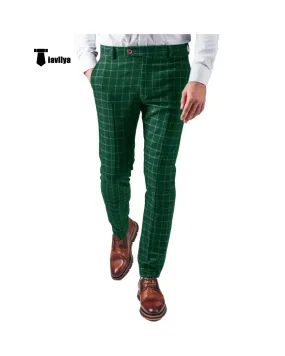 Men's Formal Suit Pants Plaid Regular Fit Trousers