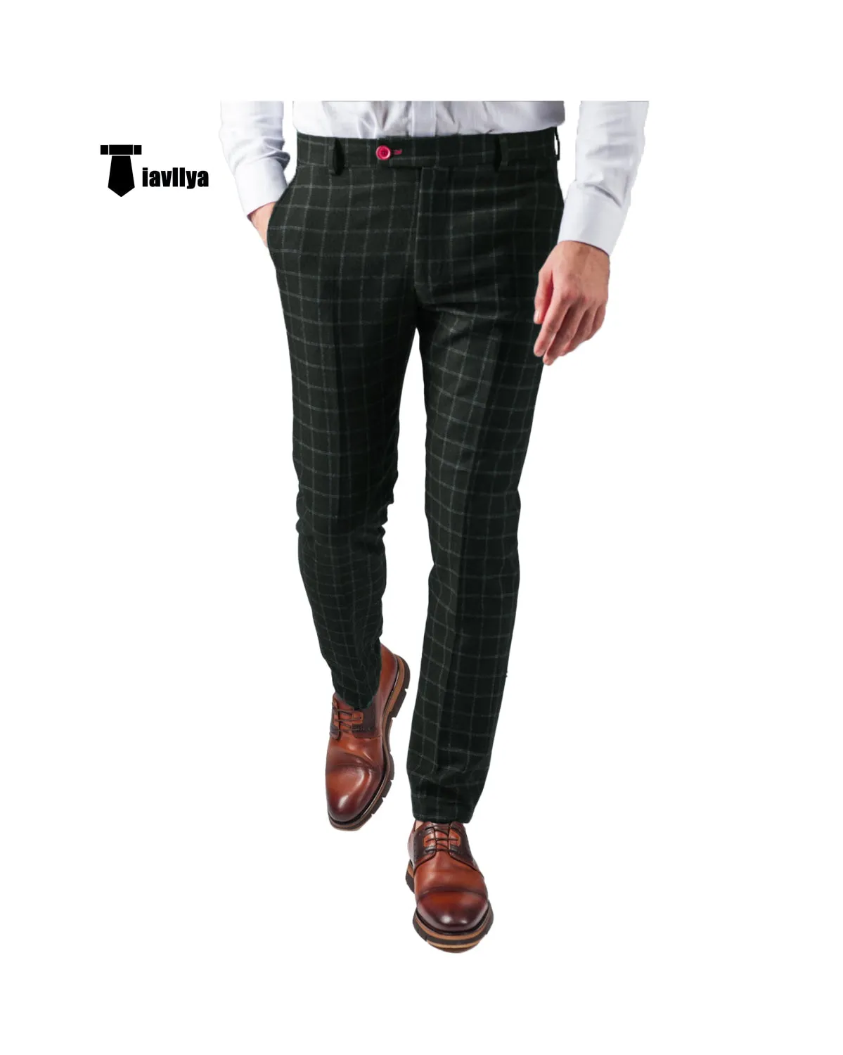 Men's Formal Suit Pants Plaid Regular Fit Trousers