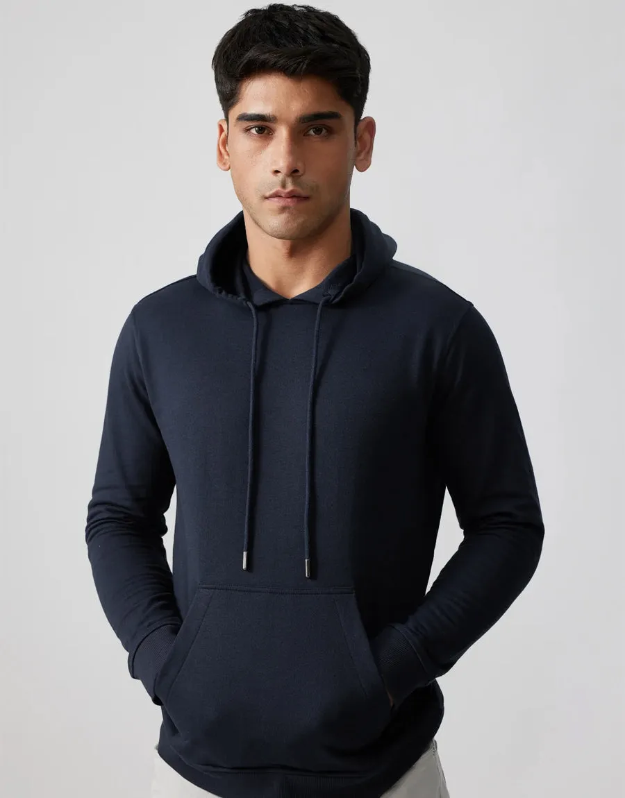 Men's Midweight Terry Relaxed Pullover Hoodie-Navy