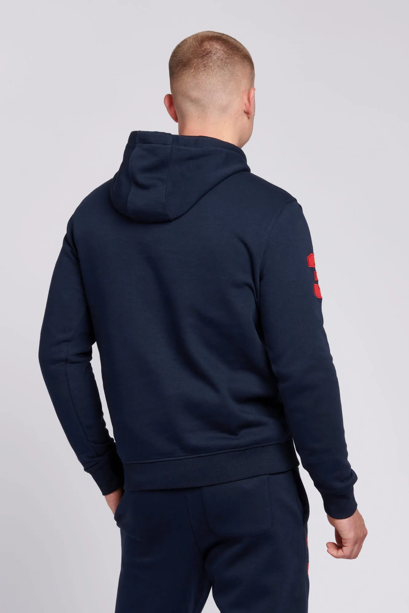 Mens Player 3 Hoodie in Dark Sapphire Navy / Haute Red DHM