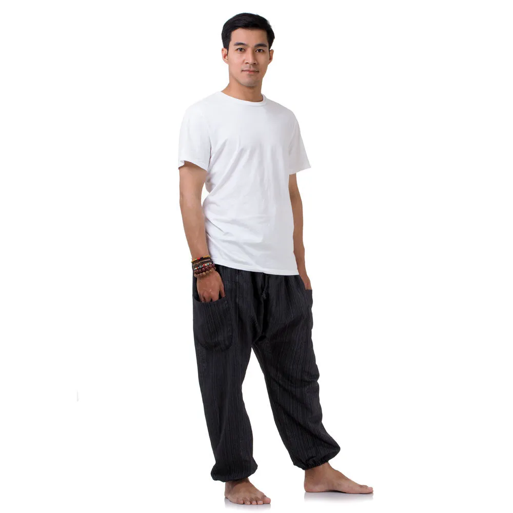 Midnight Black Men's Pinstripe Harem Pants