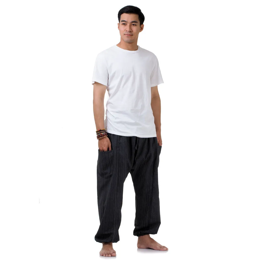 Midnight Black Men's Pinstripe Harem Pants