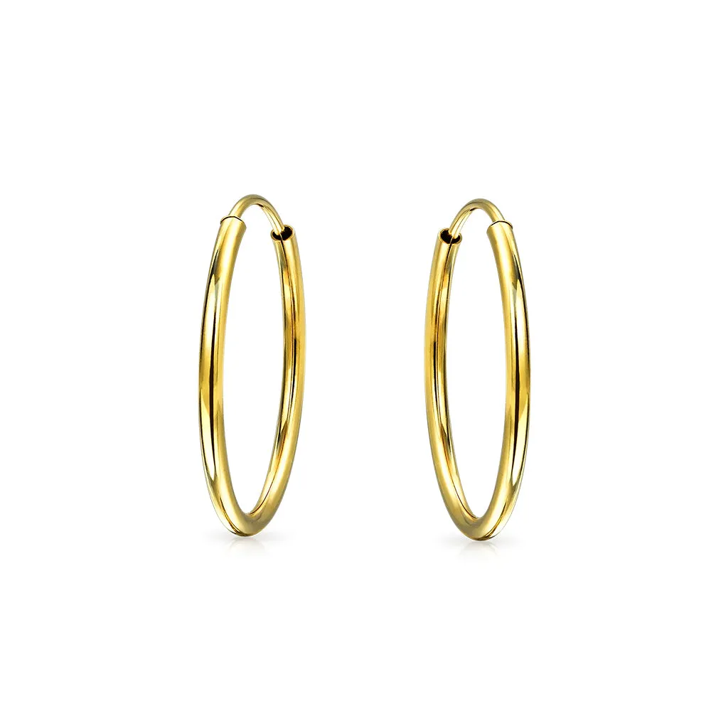 Minimalist Tiny 14K Gold Hoop Huggie Earrings Endless Cartilage Circle Design