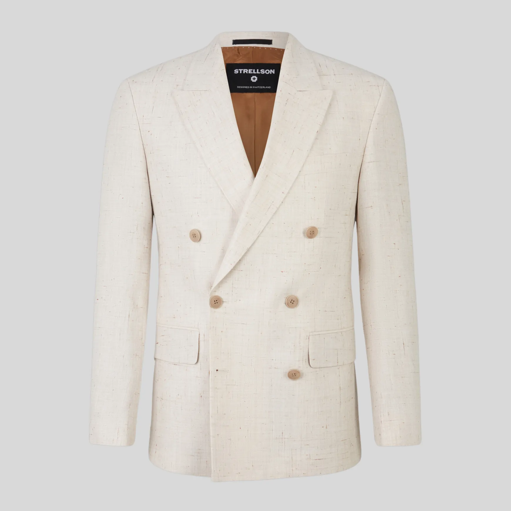 Mottled Linen Blend Double Breasted Suit Jacket - Off-White