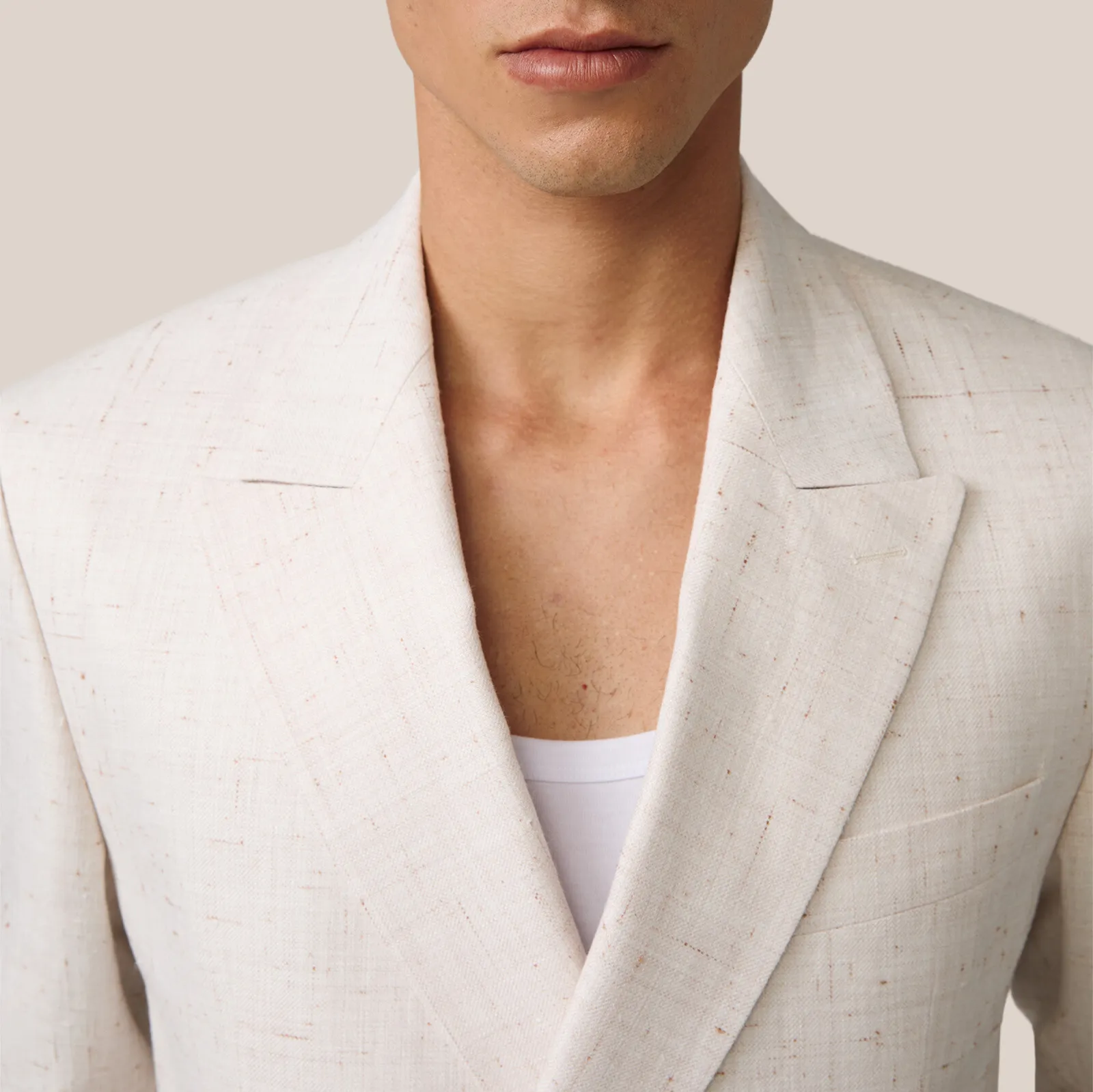 Mottled Linen Blend Double Breasted Suit Jacket - Off-White