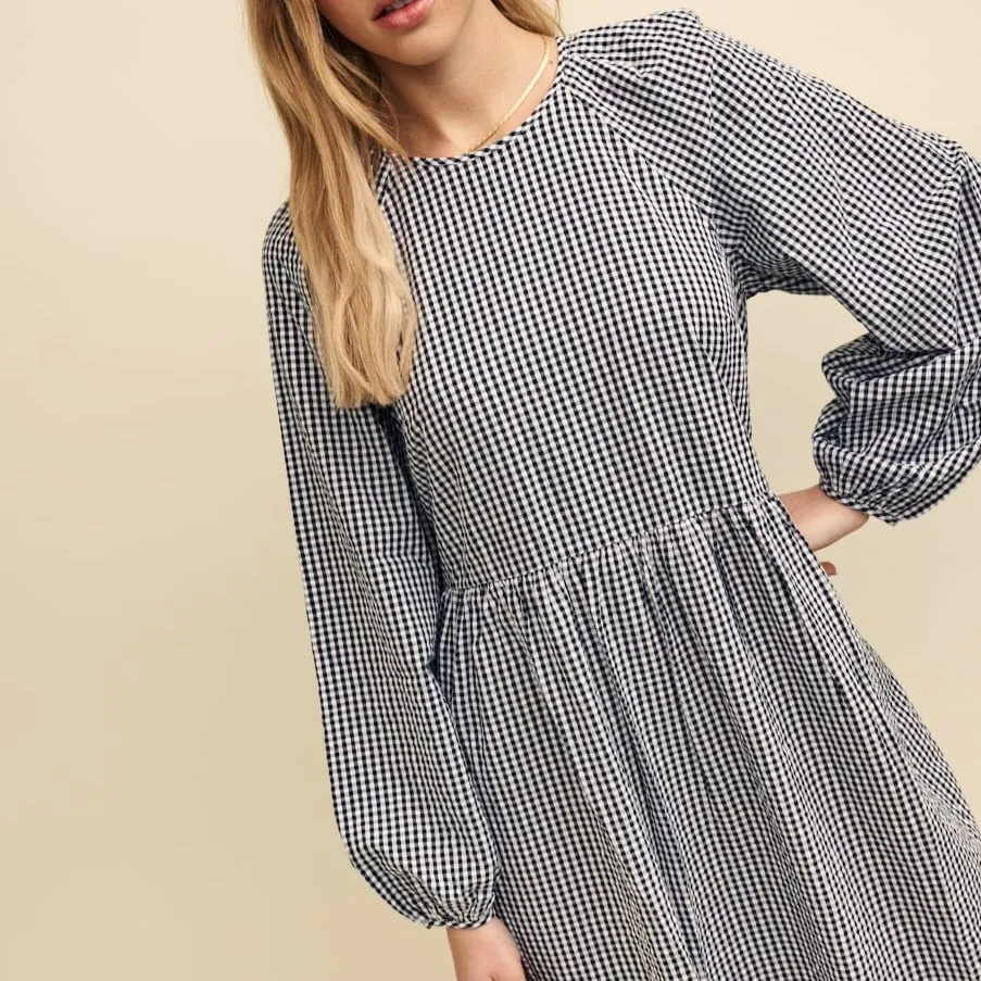 Nobody's Child Black Gingham Check Issy Midi Smock Dress