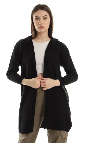 O160338 Basic Plain Long Sleeves Black Cardigan