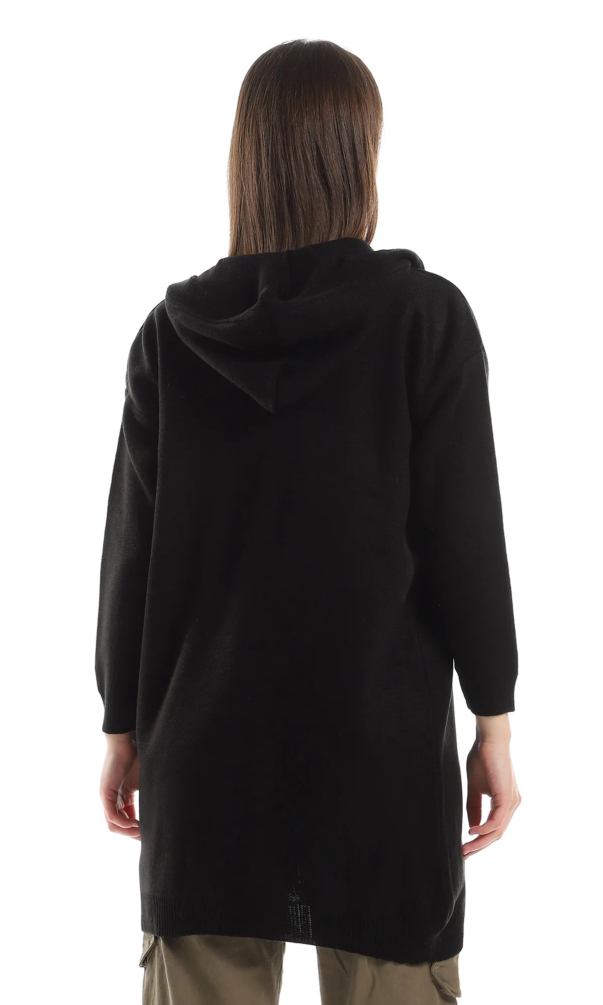 O160338 Basic Plain Long Sleeves Black Cardigan