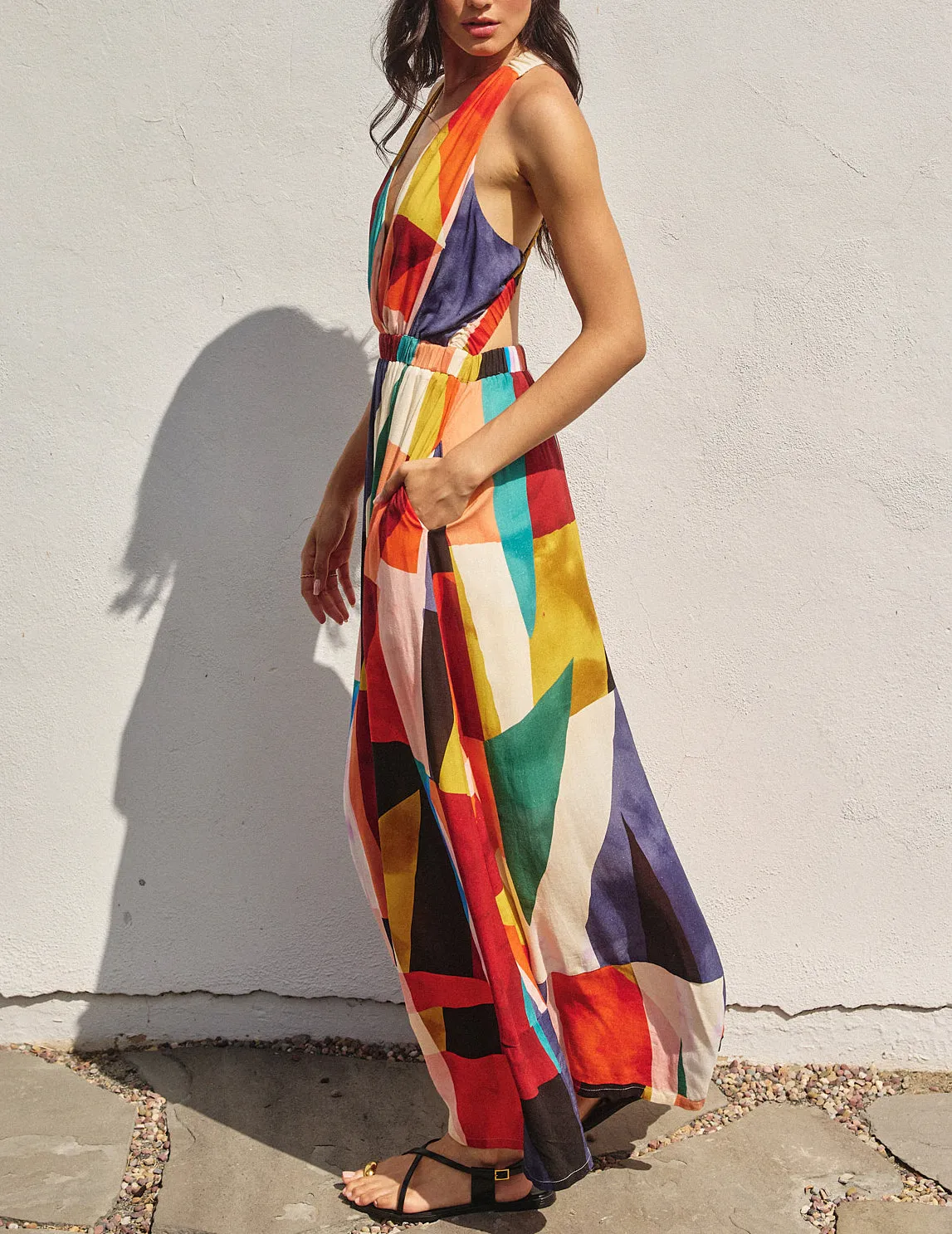 Olinda Plunging Mosaic Print Dress