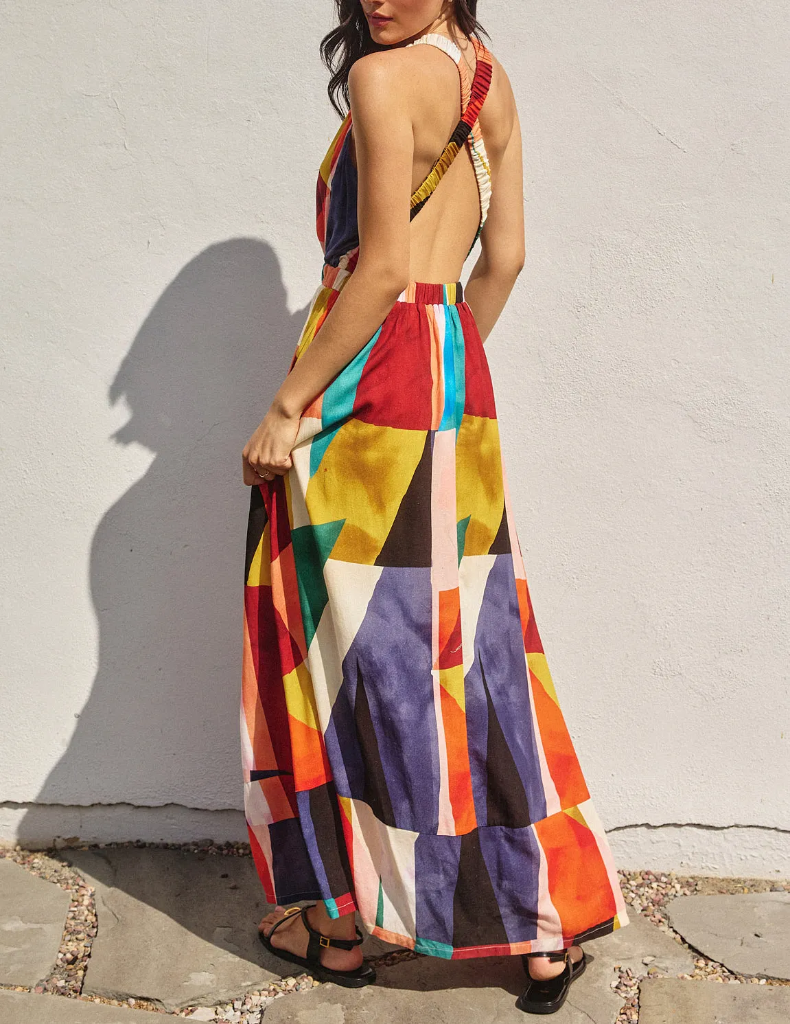 Olinda Plunging Mosaic Print Dress