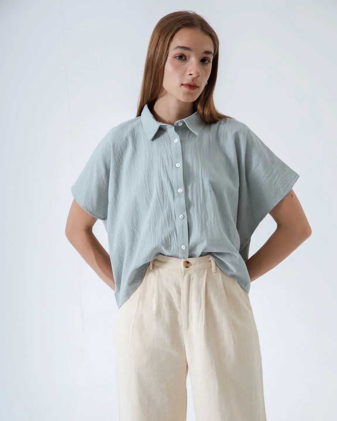 Oversize Boxy Cut Shirt (Blue)