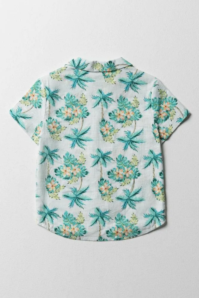 Palm Tree Short Sleeve Shirt White