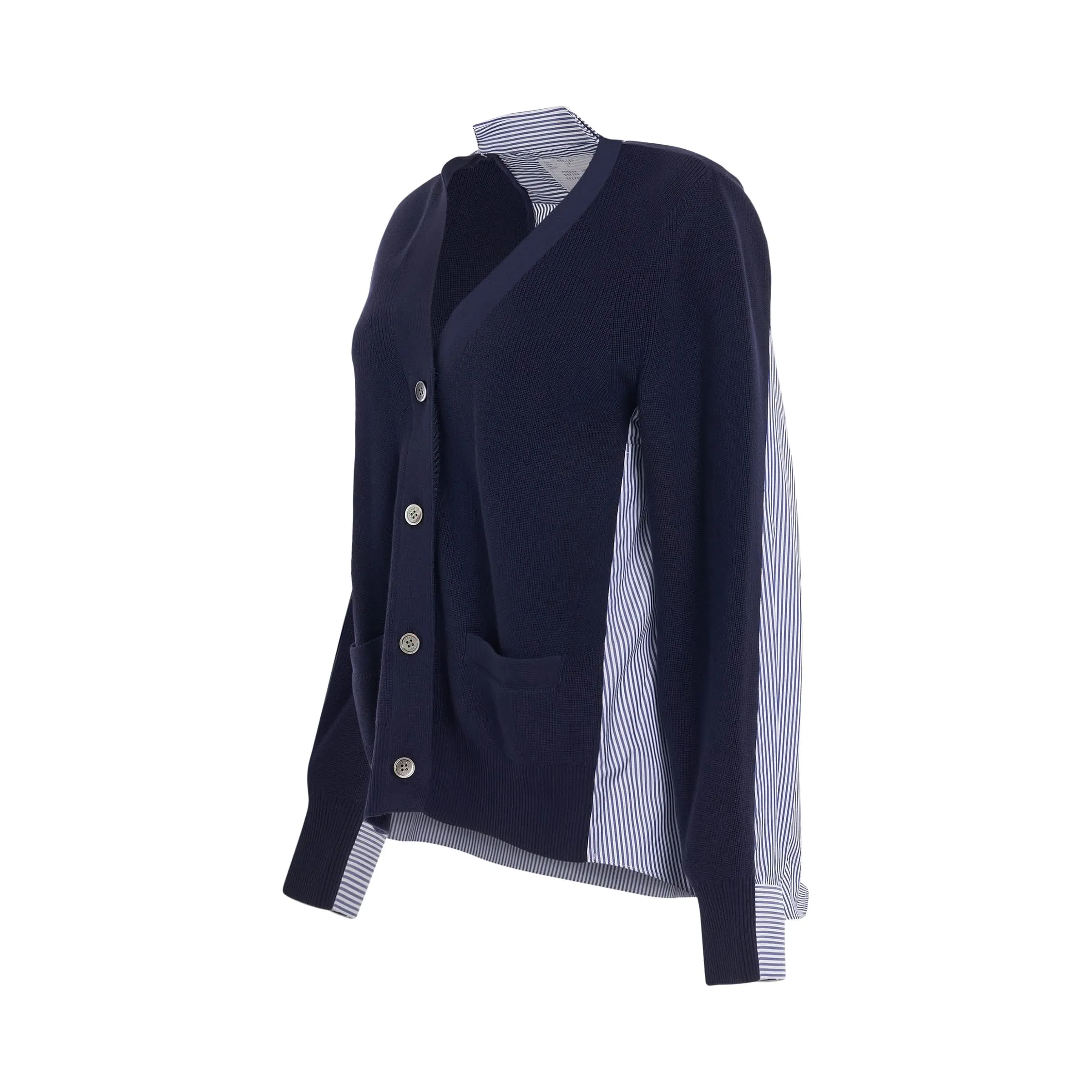 Panelled Cotton Cardigan in Navy/Stripe