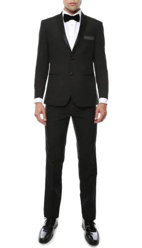 Paul Lorenzo Mens Black Slim Fit 2 Piece Tuxedo