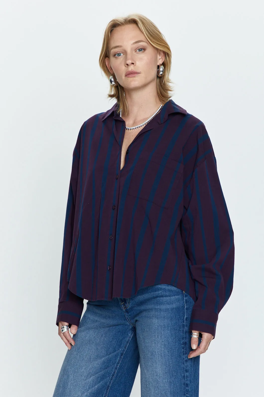 Pistola Sloane Oversized Button Down Shirt in Aubergine Cobalt