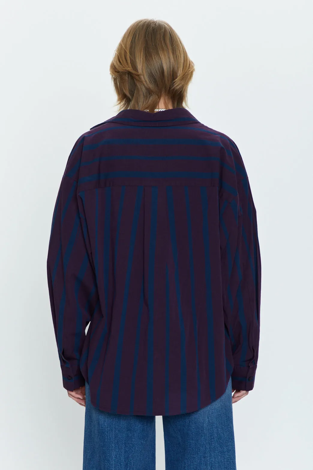 Pistola Sloane Oversized Button Down Shirt in Aubergine Cobalt