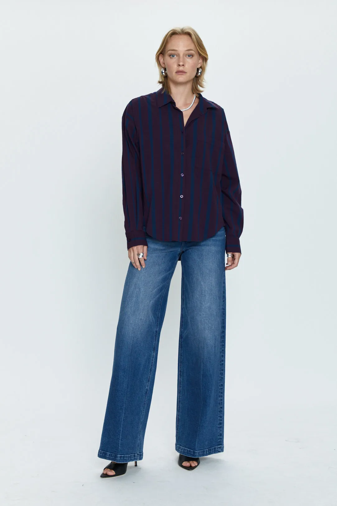 Pistola Sloane Oversized Button Down Shirt in Aubergine Cobalt