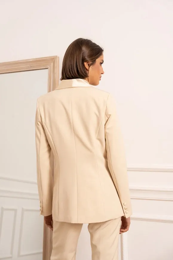 Plain Fitted Smoking Jacket  Beige