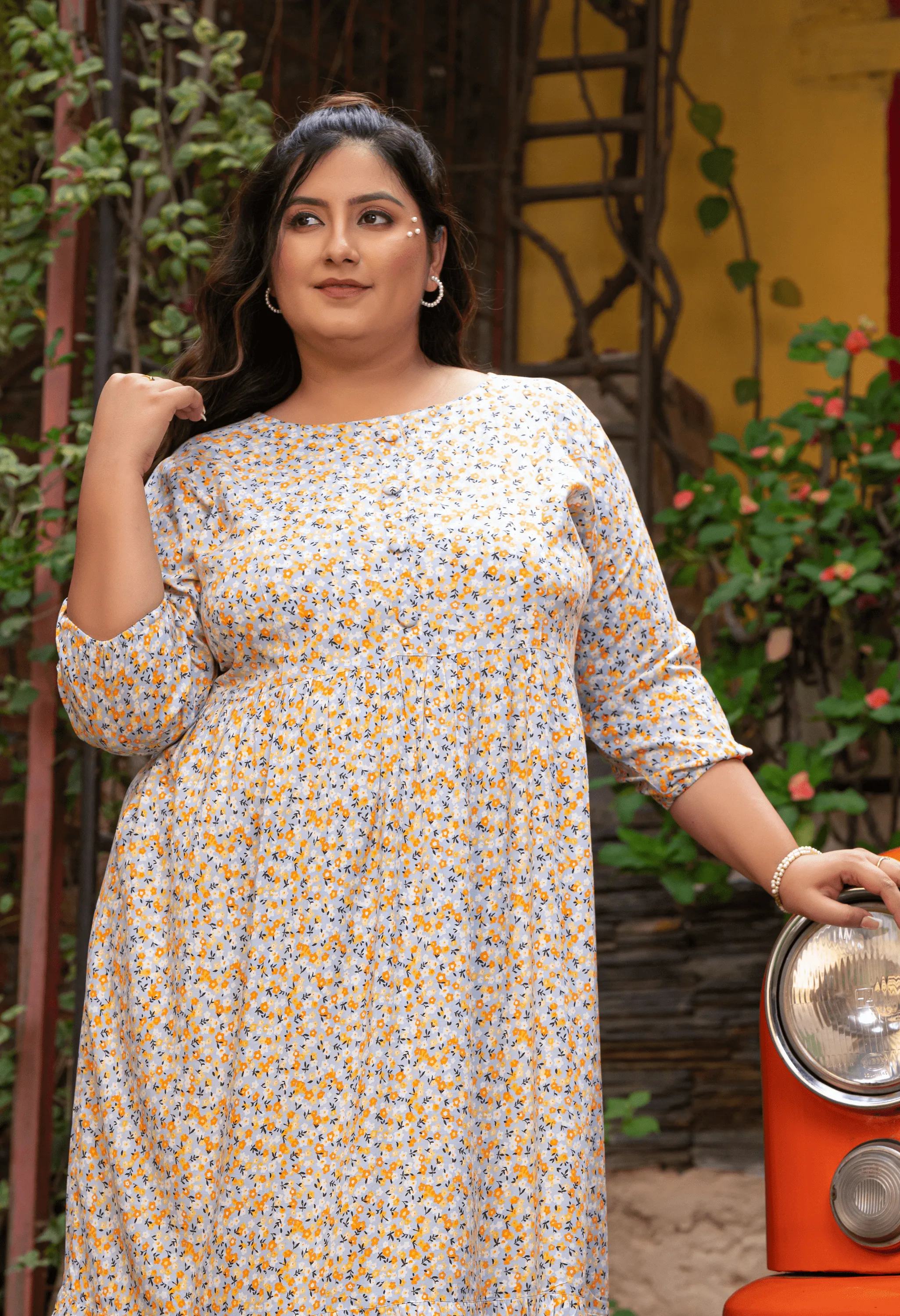 Plus Size Sky Blue Floral Midi Dress