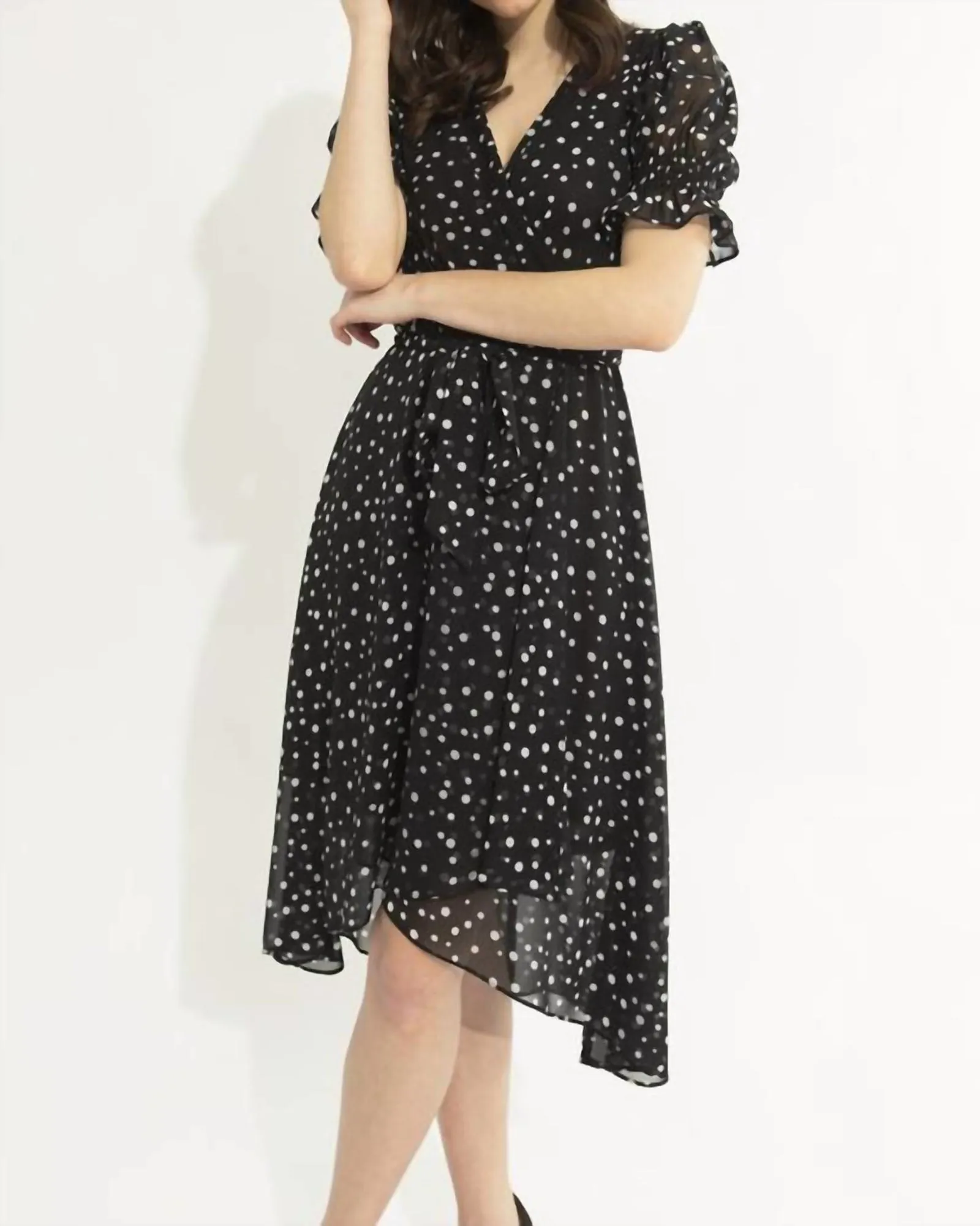 Polka Dot Print Dress In Black/White | Black/White