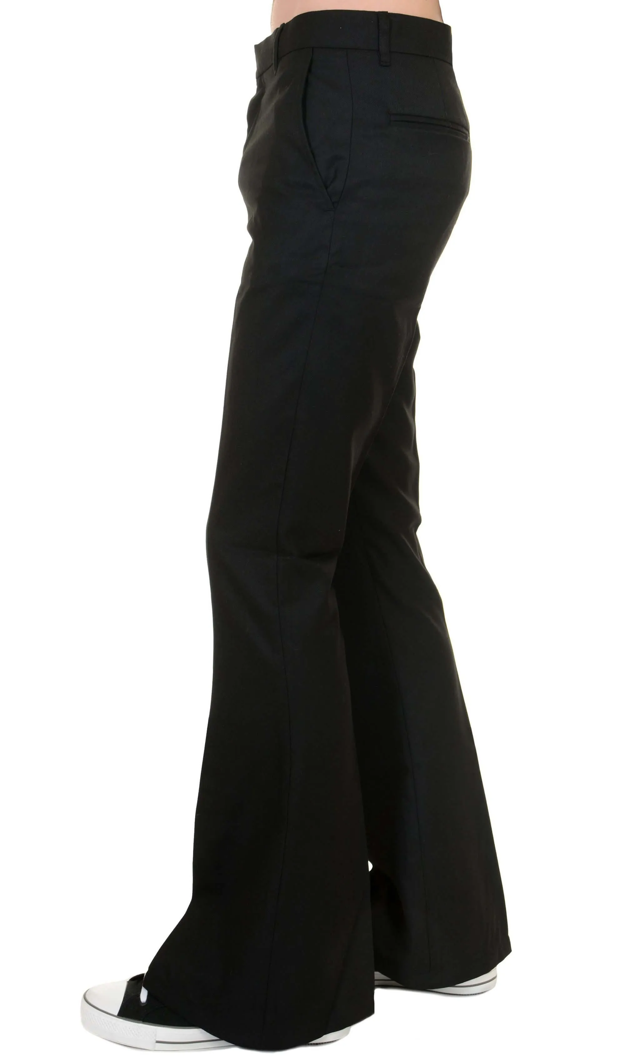 Presley Black Stretch Cotton Twill Bell Bottom Trouser Slacks