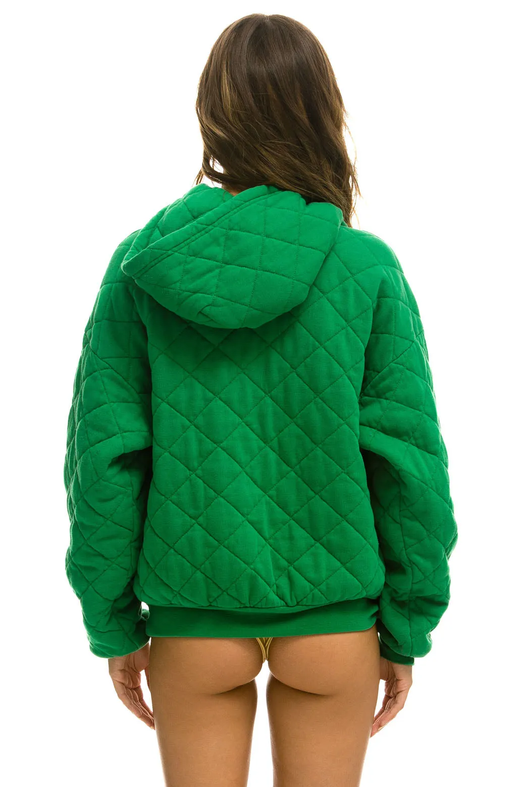 QUILTED RELAXED PULLOVER HOODIE - KELLY GREEN