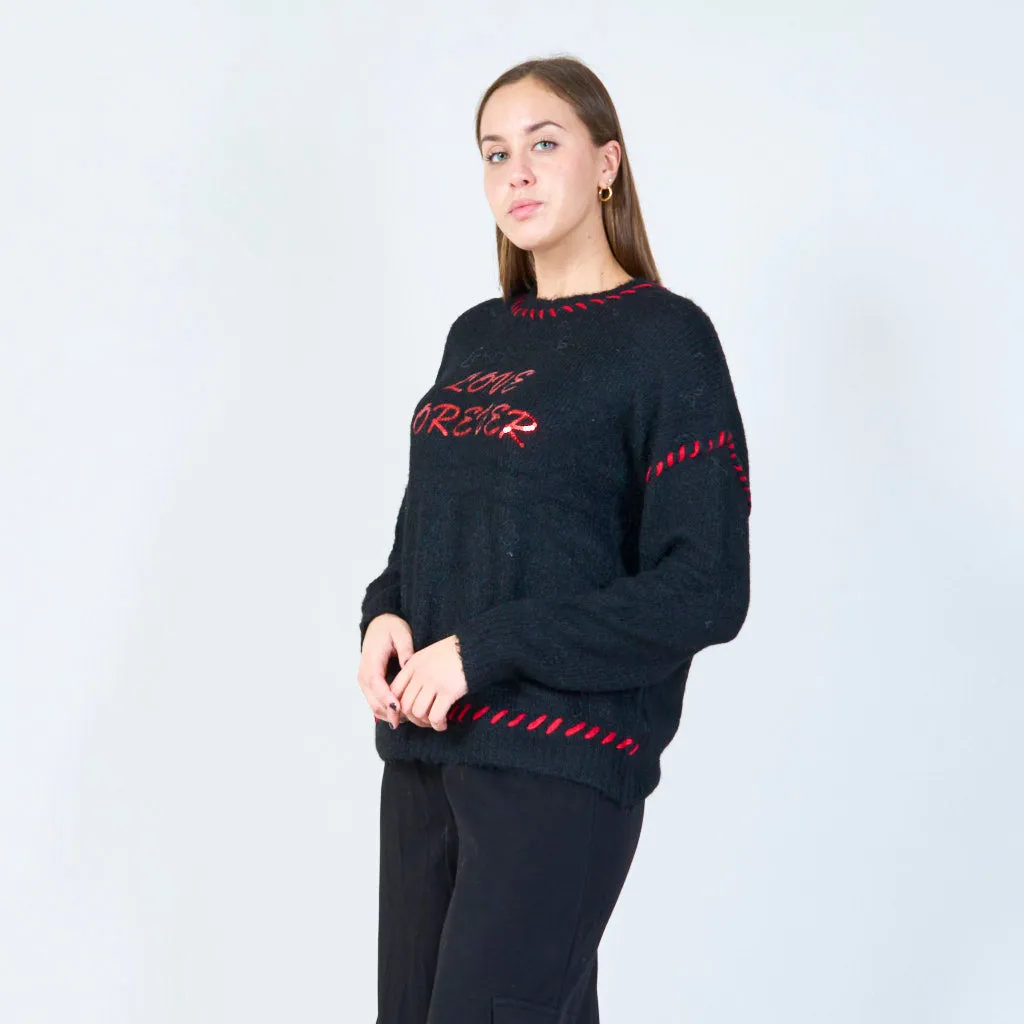 "Love Forever" embroidered sweater wholesale