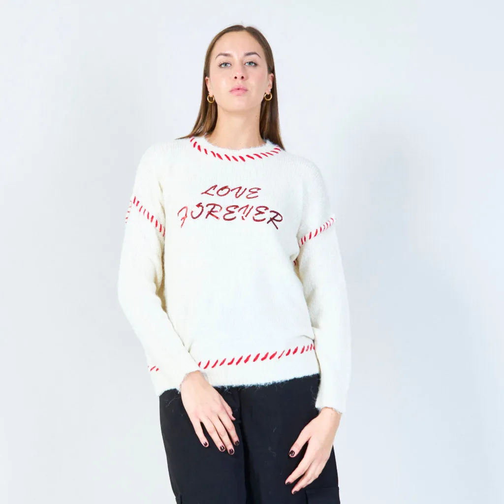 "Love Forever" embroidered sweater wholesale