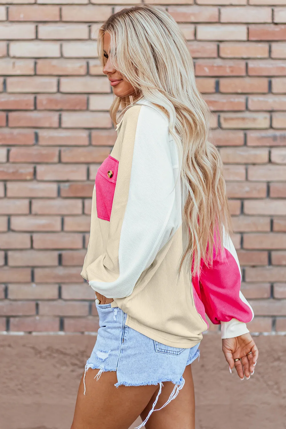 Ribbed Collared Oversized Sweatshirt