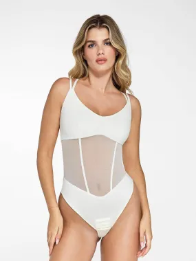 Shapewear Crisscross Back Illusion Mesh Sculpting Bodysuit