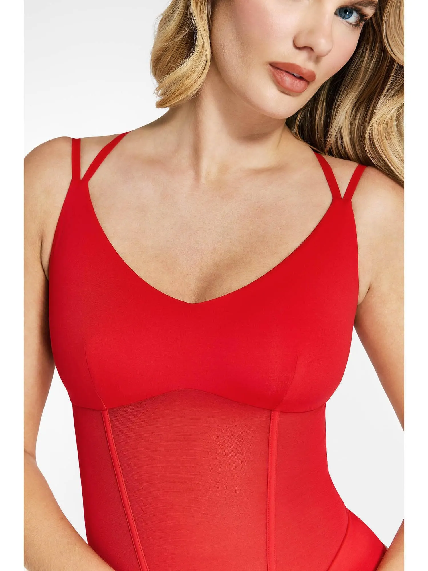 Shapewear Crisscross Back Illusion Mesh Sculpting Bodysuit