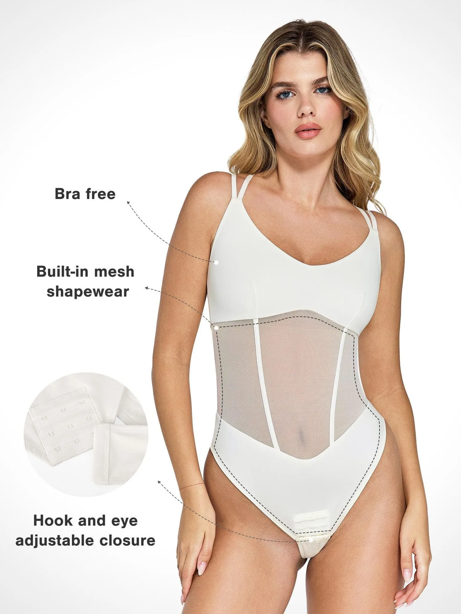 Shapewear Crisscross Back Illusion Mesh Sculpting Bodysuit