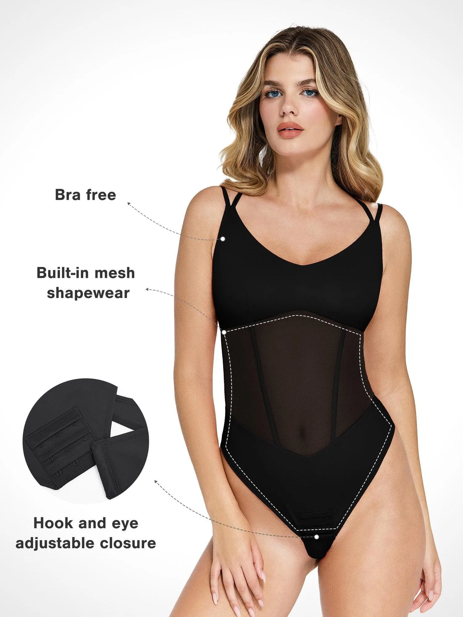 Shapewear Crisscross Back Illusion Mesh Sculpting Bodysuit