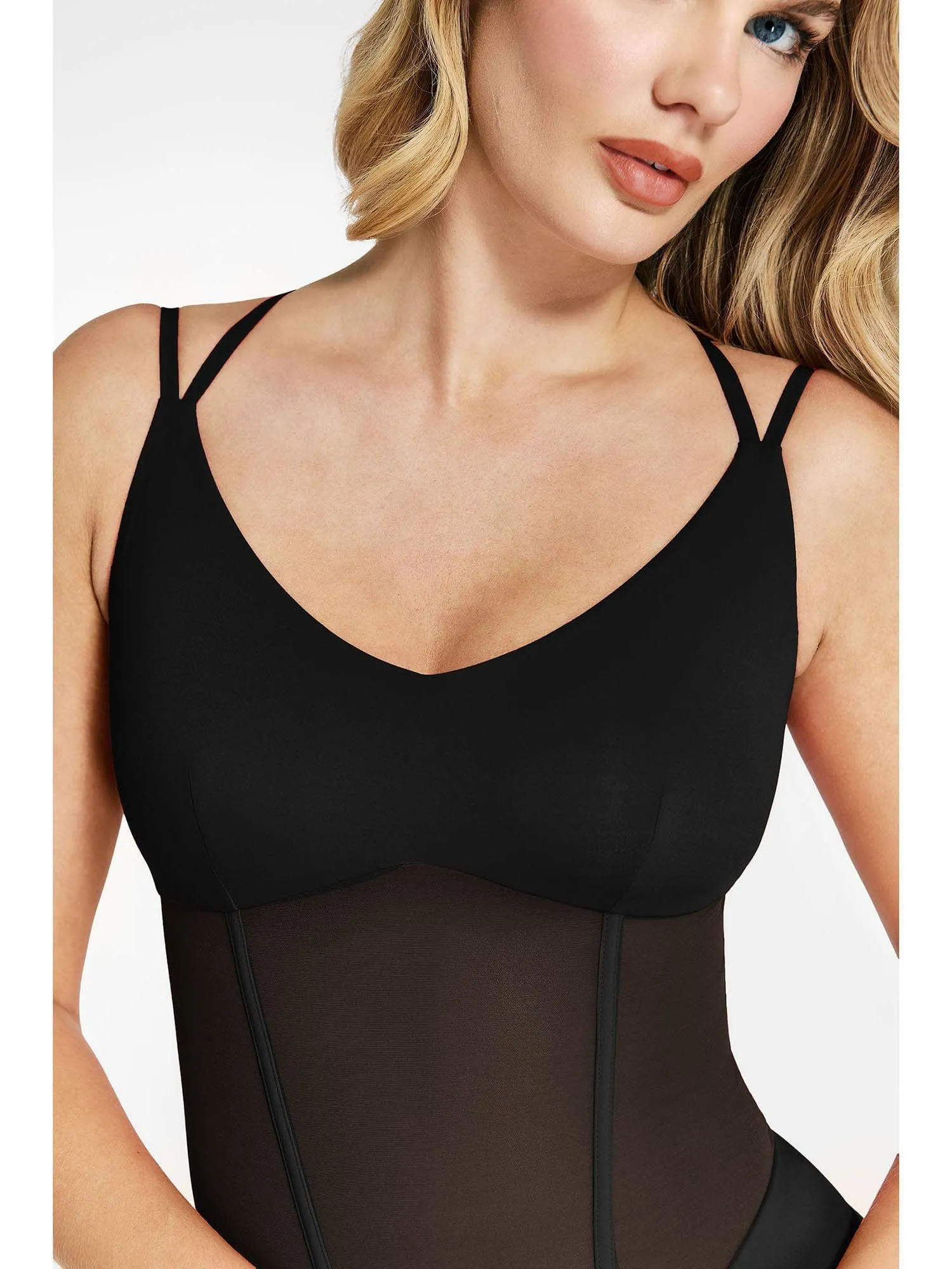 Shapewear Crisscross Back Illusion Mesh Sculpting Bodysuit