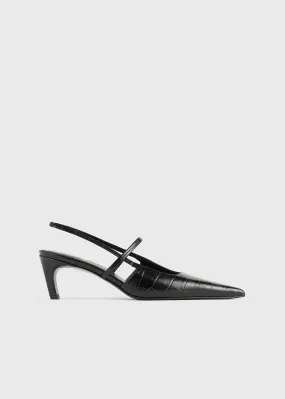 Sharp croco-embossed slingbacks black