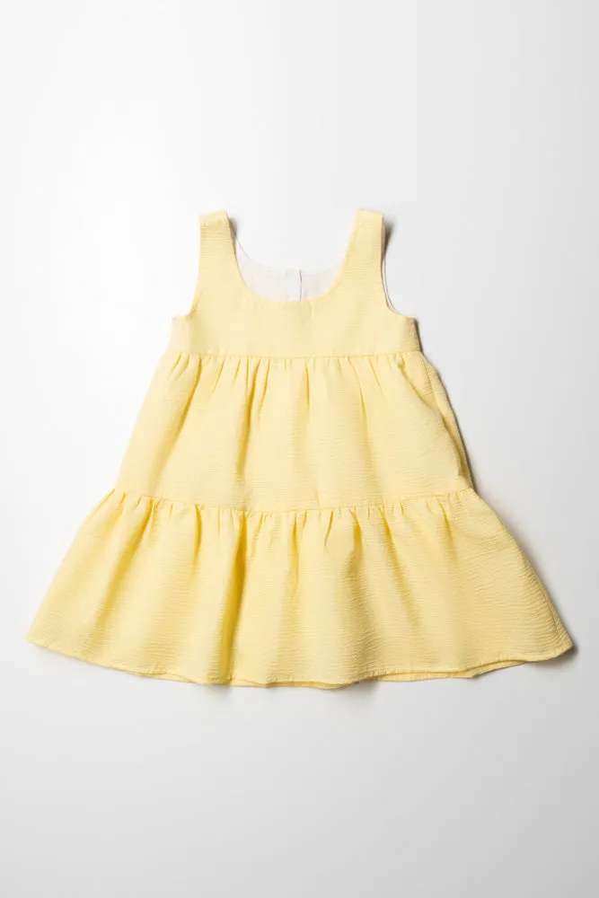 Strappy Tiered Dress With Buttons Yellow