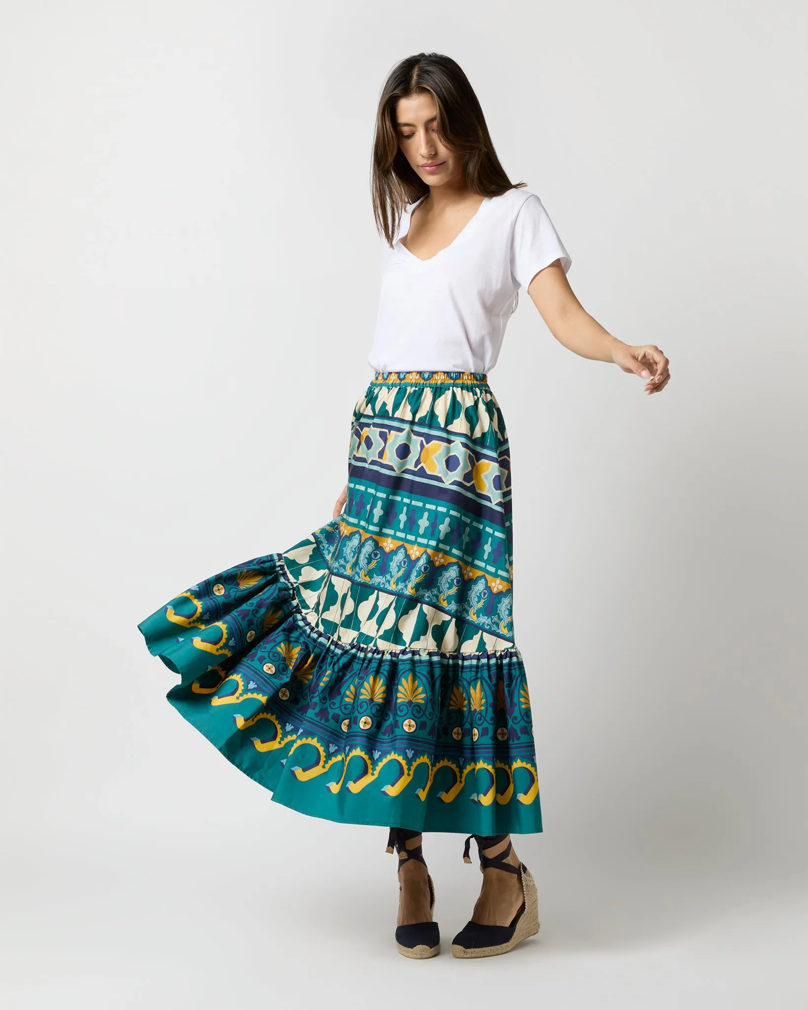 Sunset Skirt in Emerald Casareale Barré Cotton Jersey