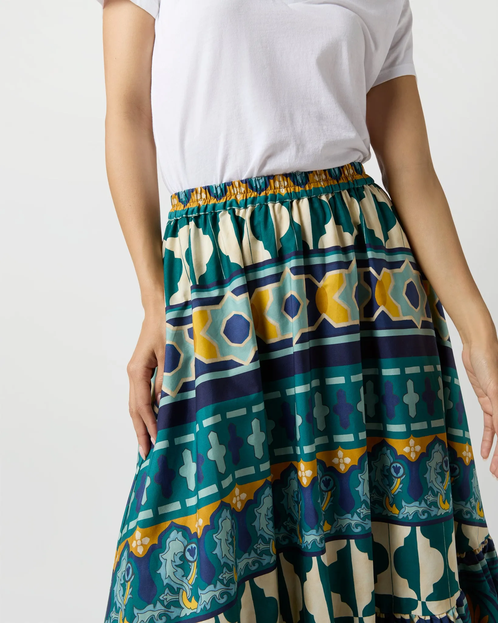 Sunset Skirt in Emerald Casareale Barré Cotton Jersey