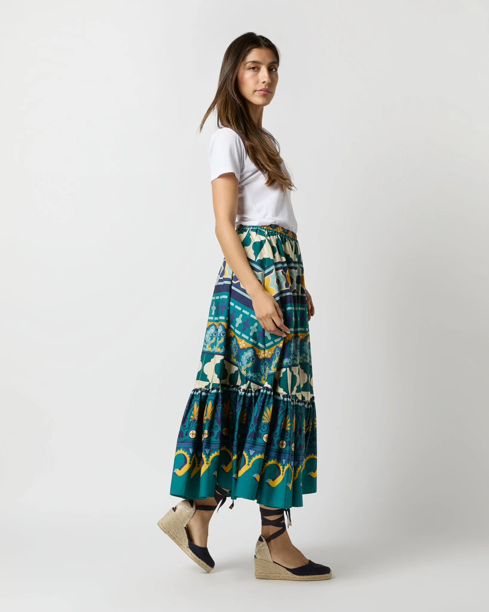 Sunset Skirt in Emerald Casareale Barré Cotton Jersey