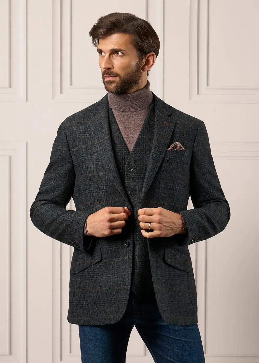 Surrey Tweed Lined Blazer In Green Check - Regular Fit