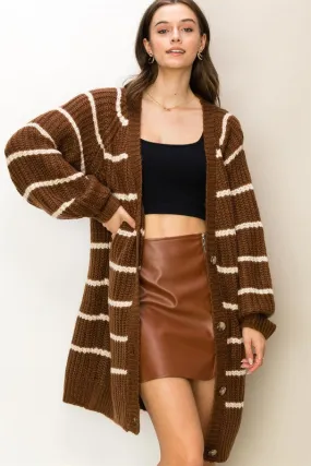 Suzanne Oversized Striped Cardigan Sweater - Brown or Cream