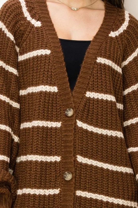 Suzanne Oversized Striped Cardigan Sweater - Brown or Cream