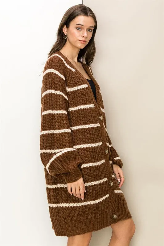 Suzanne Oversized Striped Cardigan Sweater - Brown or Cream