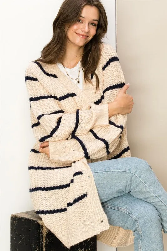 Suzanne Oversized Striped Cardigan Sweater - Brown or Cream