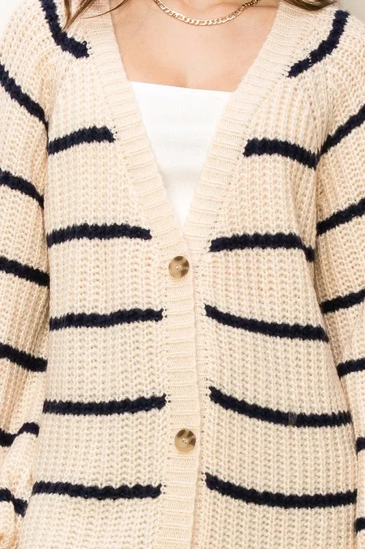 Suzanne Oversized Striped Cardigan Sweater - Brown or Cream