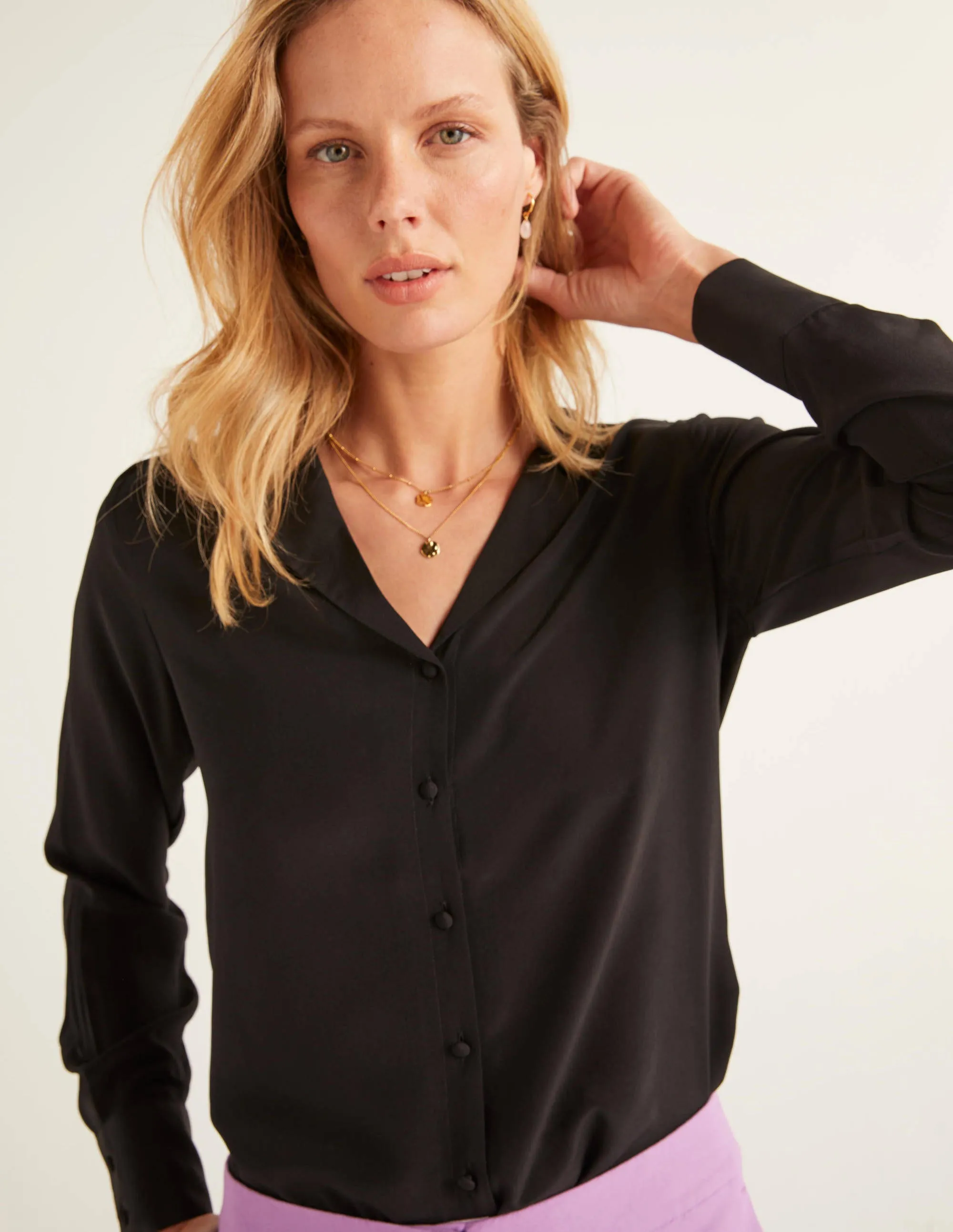 Tabitha Silk Shirt-Black