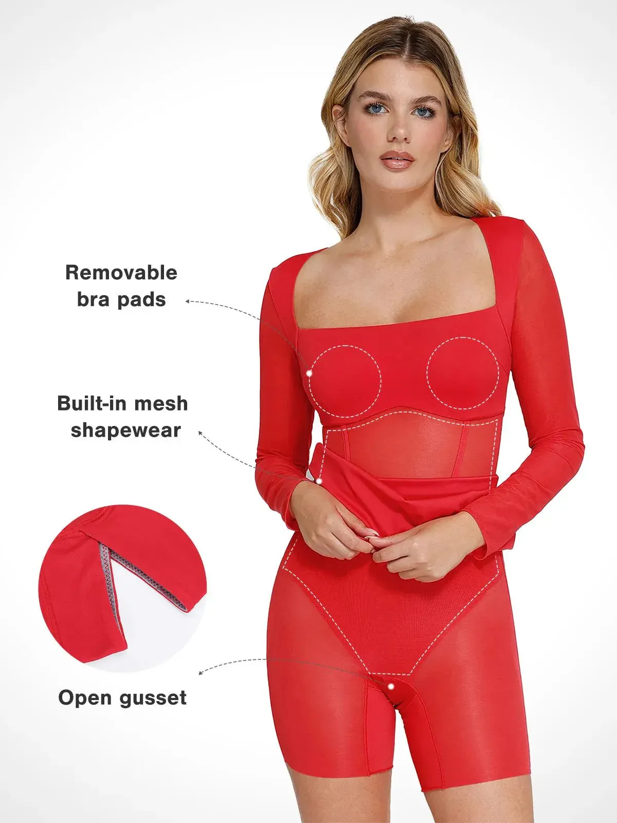 The Shapewear Dress Sculpting Long Sleeve Mesh Midi