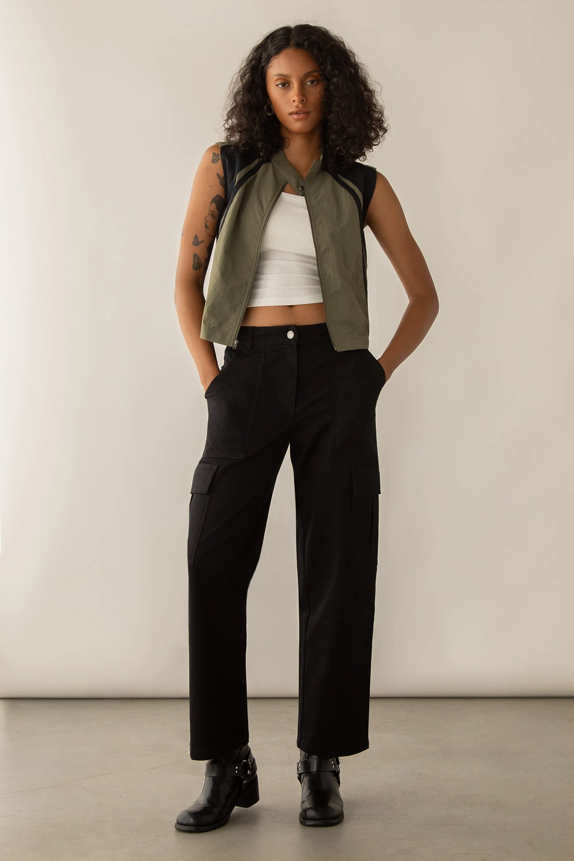 TWILL WIDE LEG CARGO PANT