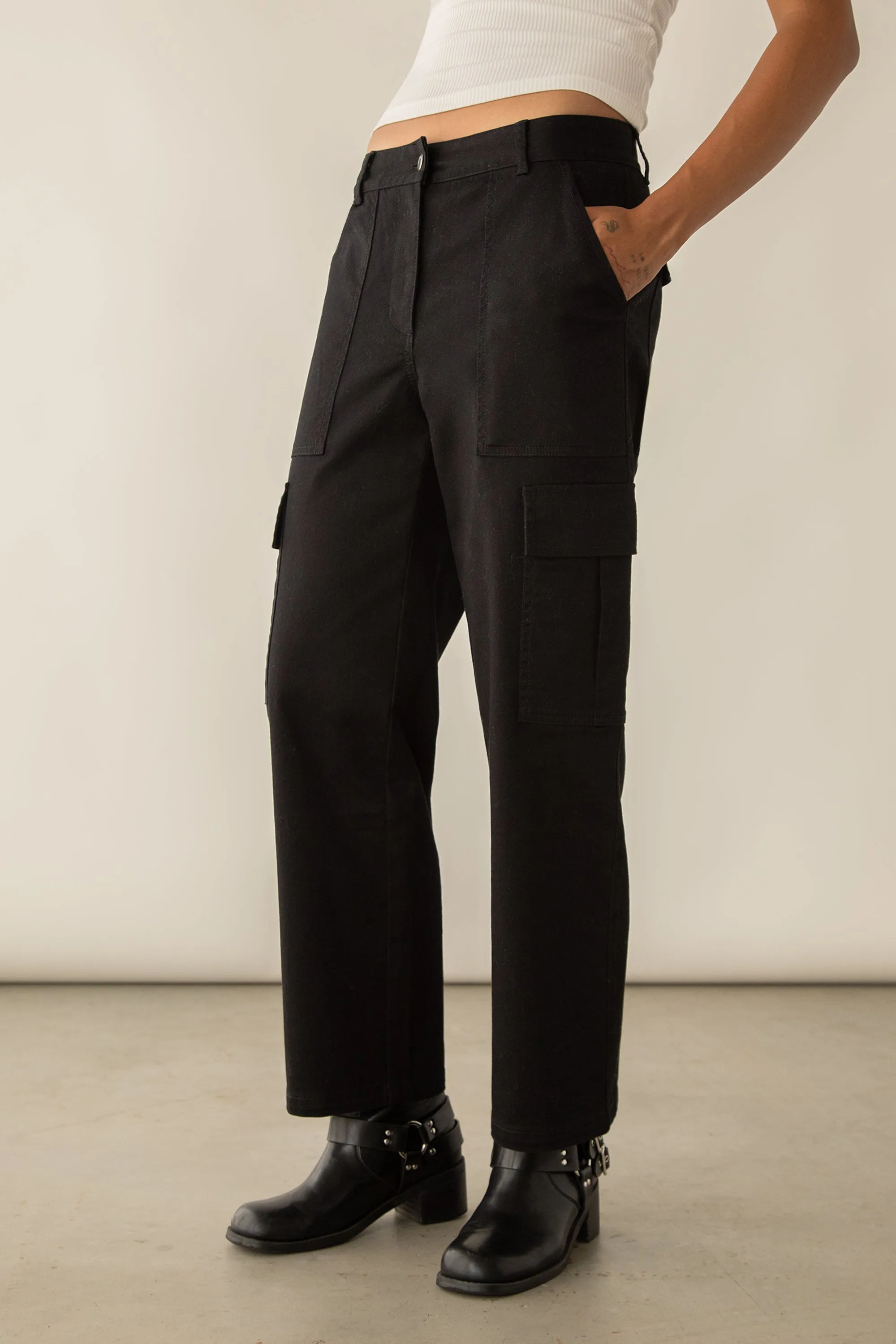 TWILL WIDE LEG CARGO PANT